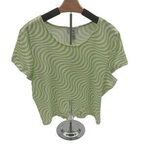 Just Polly Womens Junior Flower Cutout Crop Top Sz 3X Shirt Pullover Green Wavy